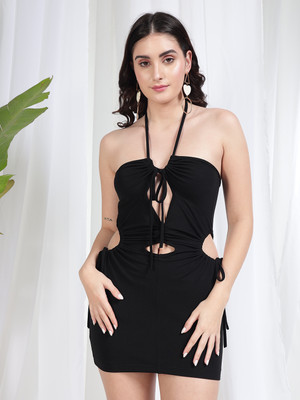 TANDUL Women Bodycon Black Above Knee/Mid Thigh Length Dress