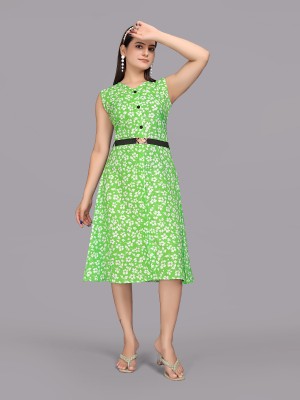 Parnavi Women A-line Light Green Dress