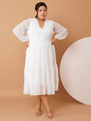 U&F Women Fit and Flare White Midi/Calf Length Dress