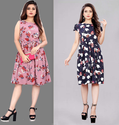 Modli 20 Fashion Women Fit and Flare Pink Below Knee Dress
