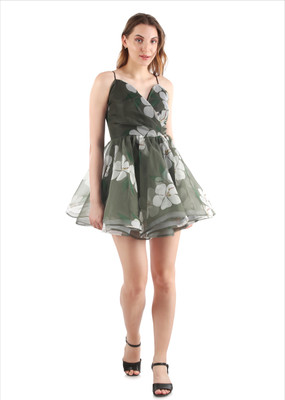 KIYOO Women Fit and Flare Dark Green Mini/Short Dress