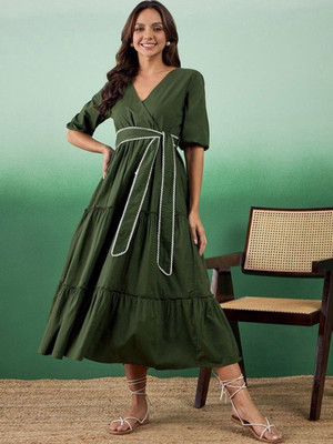 Sangria Women Ethnic Dress Green Maxi/Full Length Dress