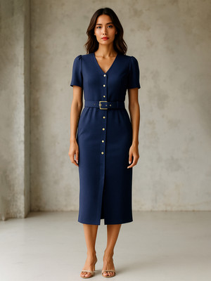 SASSAFRAS worklyf Women Bodycon Blue Midi/Calf Length Dress
