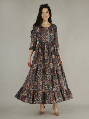 Gajal Women Gown Multicolor Midi/Calf Length Dress