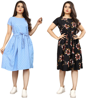 Nilkanth Fashion Women Fit and Flare Multicolor Below Knee Dress