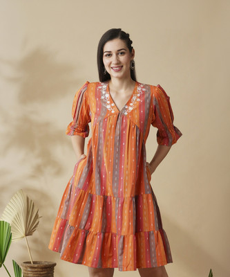 Globus Women A-line Multicolor Knee Length Dress