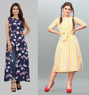 Hiral Creation Women Fit and Flare Blue Below Knee Dress