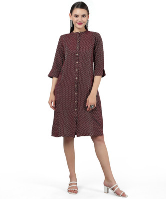 ANUSHIL Women A-line Maroon Knee Length Dress