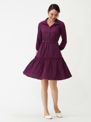 AASK Women Peplum Purple Dress