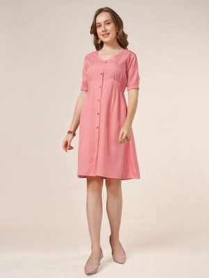 Dressberry Women A-line Pink Above Knee/Mid Thigh Length Dress