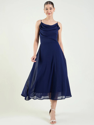 Herway Women Fit and Flare Blue Midi/Calf Length Dress