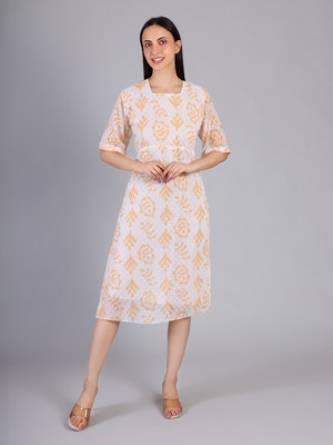 StyloQueen Women A-line Yellow Midi/Calf Length Dress