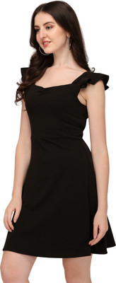 METRONAUT Women Fit and Flare Black Above Knee/Mid Thigh Length Dress