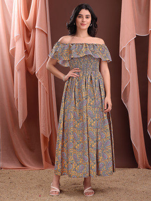 PURVAJA Women Ruffled Multicolor Maxi/Full Length Dress