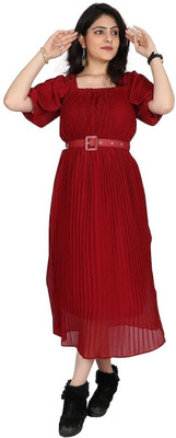 AAMIR RNG PVT LTD Women A-line Maroon Midi/Calf Length Dress