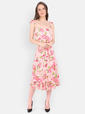 MARC LOUIS Women A-line Pink Midi/Calf Length Dress