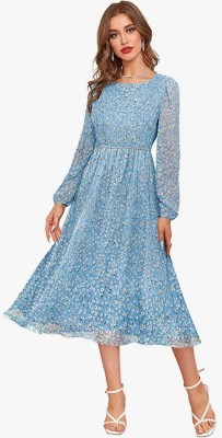 Neha Women Fit and Flare Blue Dress