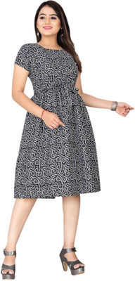 HOUSE OFF COMMON Women A-line Orange Below Knee Dress