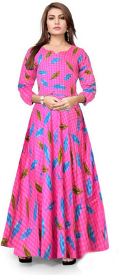HouseOfCommon Women Fit and Flare Pink Maxi/Full Length Dress