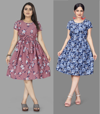 HouseOfCommon Women Fit and Flare Multicolor Knee Length Dress
