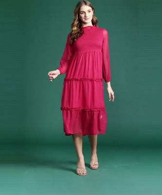 Dressberry Women A-line Pink Midi/Calf Length Dress
