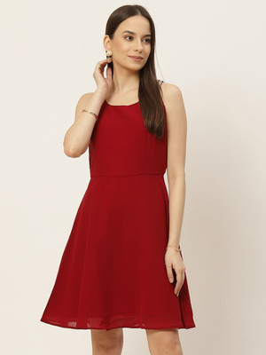Moda Rapido Women A-line Maroon Mini/Short Dress