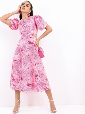 Tokyo Talkies Women Skater Pink Midi/Calf Length Dress