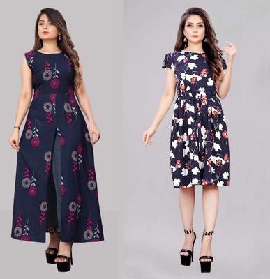 tanvi creation Women Fit and Flare Red Below Knee Dress