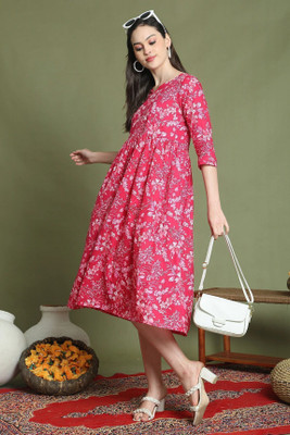 Rajnandini Women A-line Pink Midi/Calf Length Dress