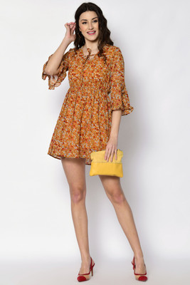 Azzurra Women Fit and Flare Yellow Mini/Short Dress