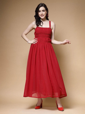 PLUSS Women Maxi Red Full Length Dress