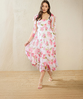 KASSUALLY Women Fit and Flare Multicolor Midi/Calf Length Dress