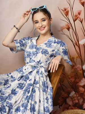Stylum Women Fit and Flare Blue Maxi/Full Length Dress