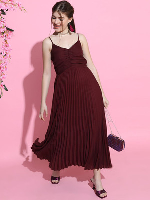 Tokyo Talkies Women Maxi Maroon Full Length Dress