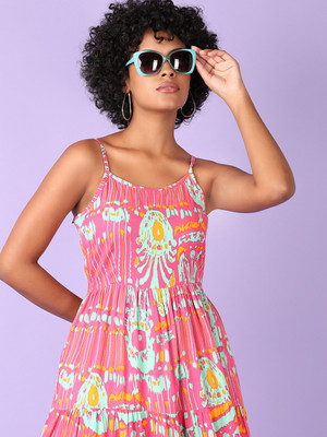 V-MART Women A-line Pink Below Knee Dress