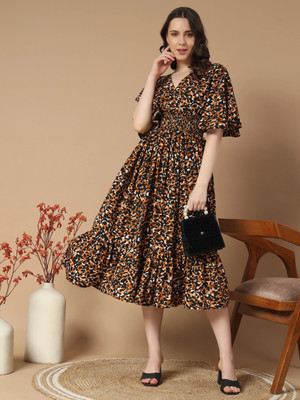 ZWERLON Women A-line Black Midi/Calf Length Dress