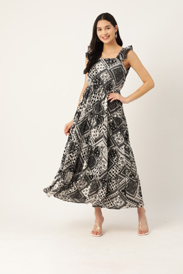 Dressberry Women A-line Black, White Maxi/Full Length Dress