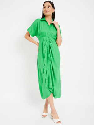 DRAPE AND DAZZLE Women Shirt Green Maxi/Full Length Dress