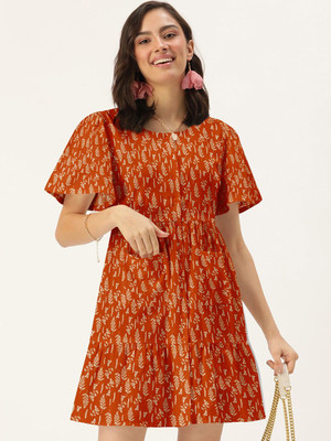 Dressberry Women A-line Orange Above Knee/Mid Thigh Length Dress