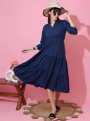 Sheetal Accociates Women Fit and Flare Blue Midi/Calf Length Dress