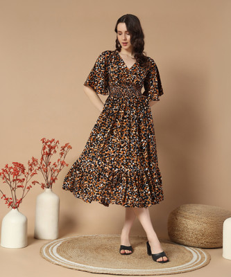ZWERLON Women A-line Black Midi/Calf Length Dress
