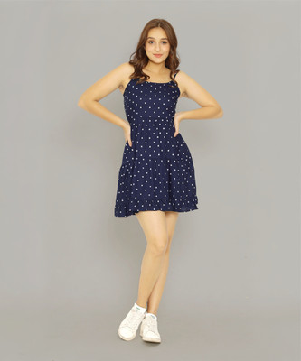 ELEPANTS Women Skater Dark Blue Above Knee/Mid Thigh Length Dress