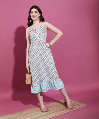 Vishudh Women A-line White, Red, Grey Midi/Calf Length Dress
