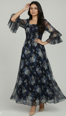 IKHATI Women Gown Multicolor Below Knee Dress
