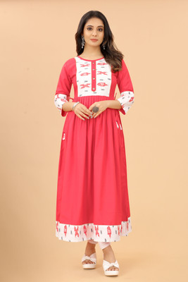 3Buddy Fashion Women Maxi Pink, White Full Length Dress