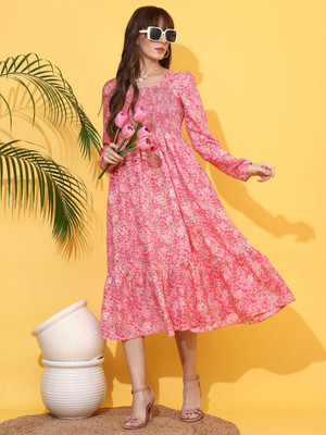 Sheetal Accociates Women Fit and Flare Pink Below Knee Dress
