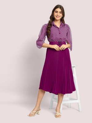 Raiyani Enterprise Women Fit and Flare Purple, White Dress