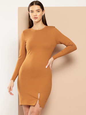 CHEMISTRY Women Bodycon Brown Mini/Short Dress
