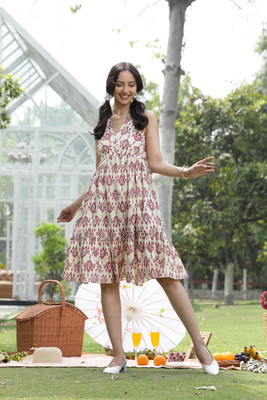 Stylum Women Fit and Flare Beige Knee Length Dress