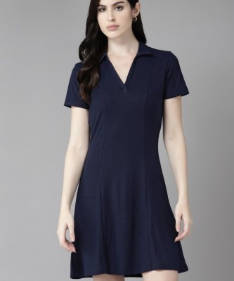 Christy World Women A-line Dark Blue Dress